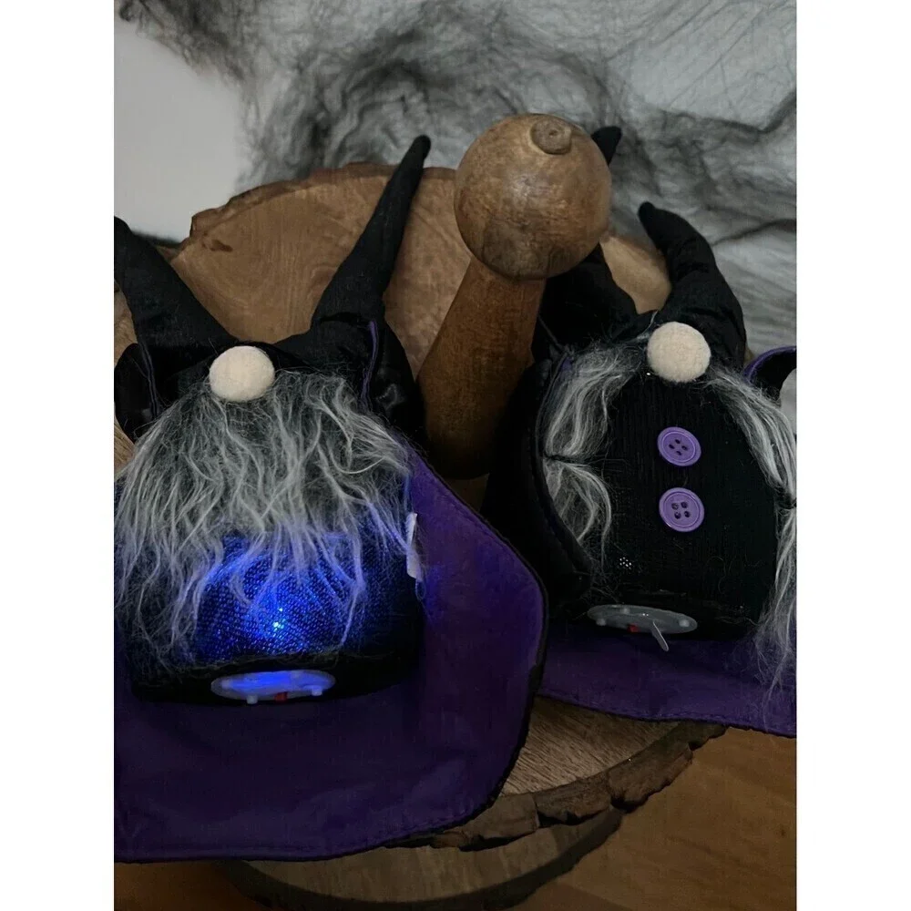 New Pair Halloween Light Up Gnomes, Tiered Tray Shelf Decor